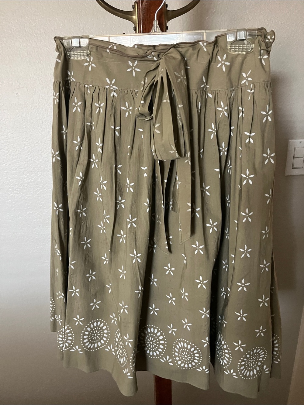 Studio M Olive Floral Tie-Waist A-Line Skirt